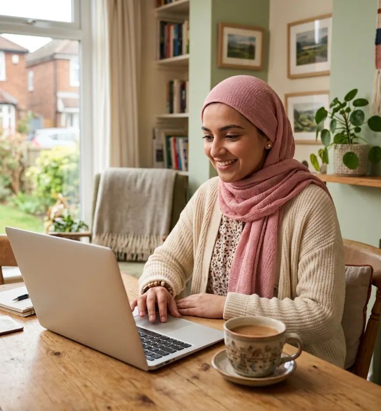 Woman applying for work online on a laptop at home