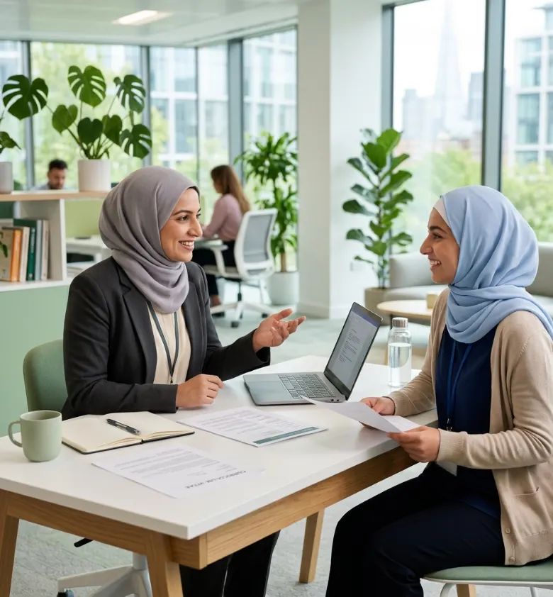 Recruitment consultant interviewing a care worker candidate