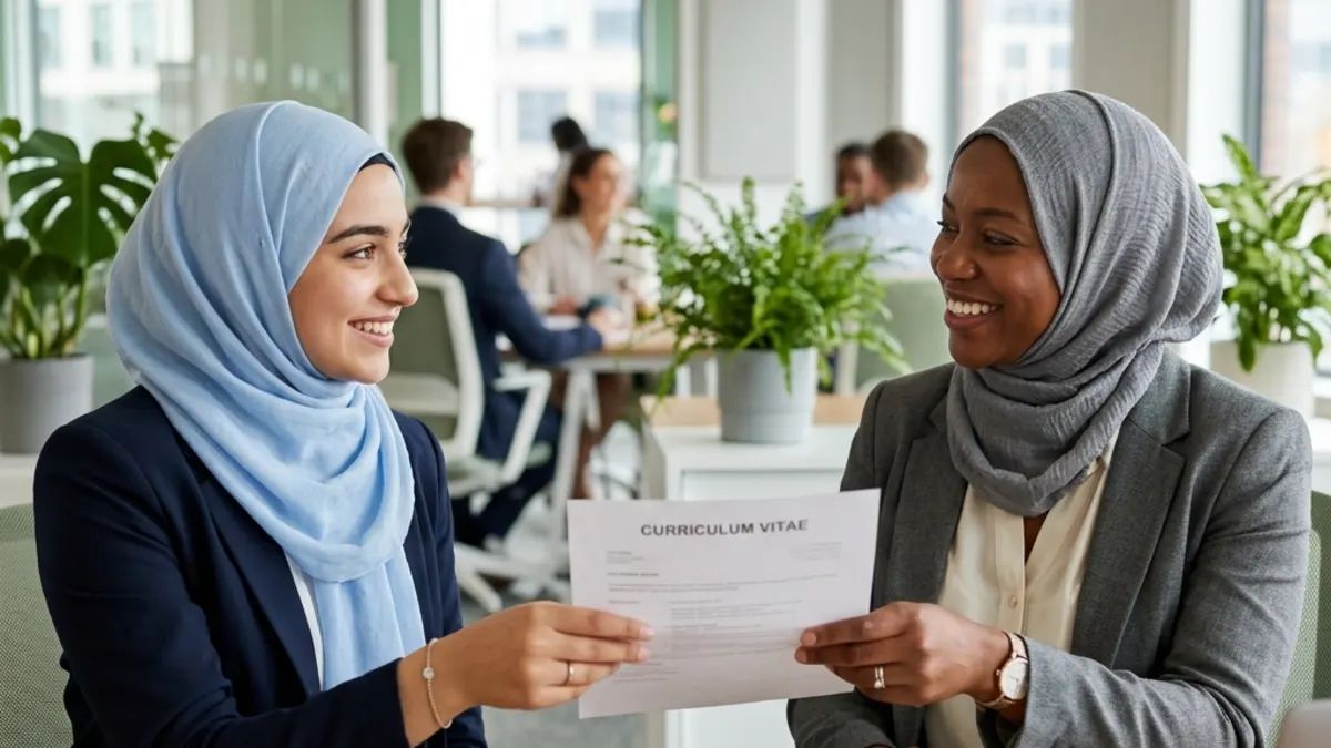 Candidate handing a CV to a recruiter